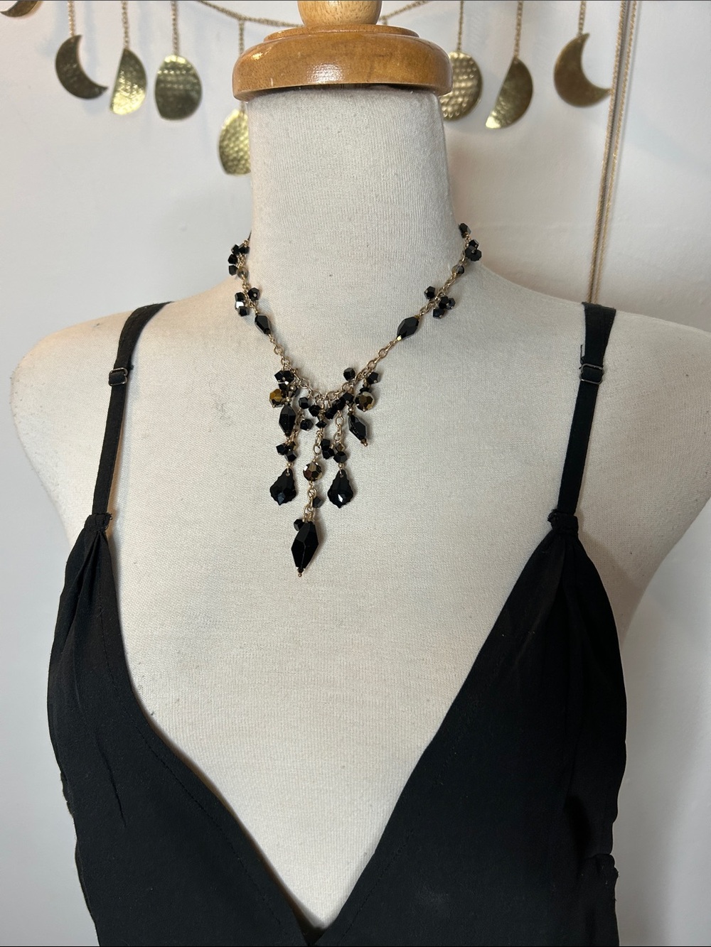 Black Crystal Teardrop Statement Necklace